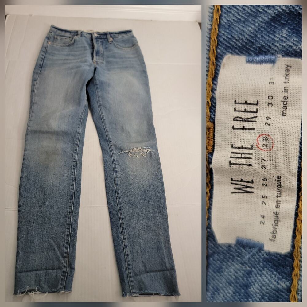 Free People Jeans 28 High Rise Slim Straight Distressed Button Fly Stretch
